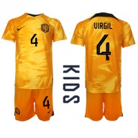 Echipament fotbal Olanda Virgil van Dijk #4 Tricou Acasa Mondial 2022 pentru copii maneca scurta (+ Pantaloni scurti)